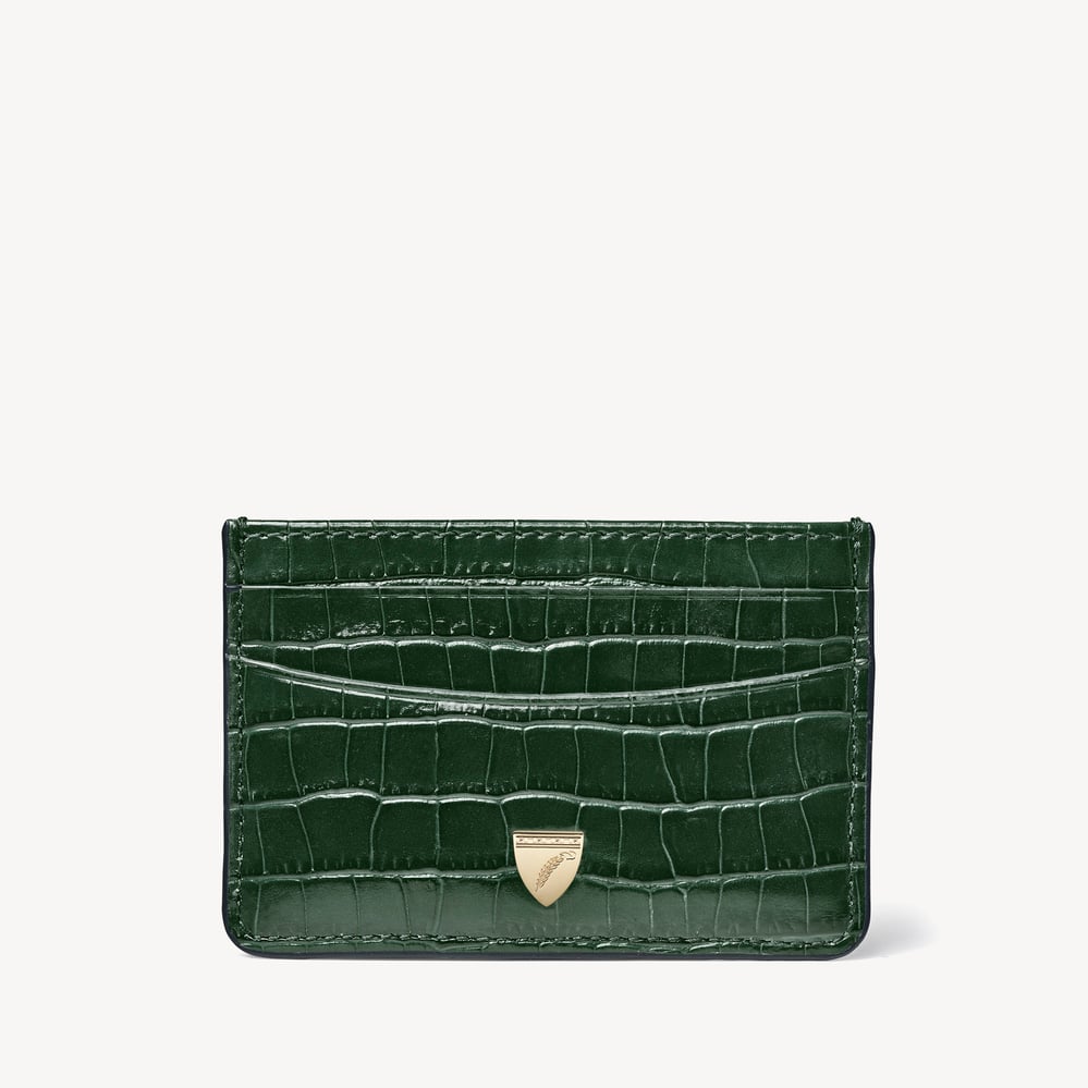 Slim Credit Card Holder Deep Shine Evergreen Small Croc