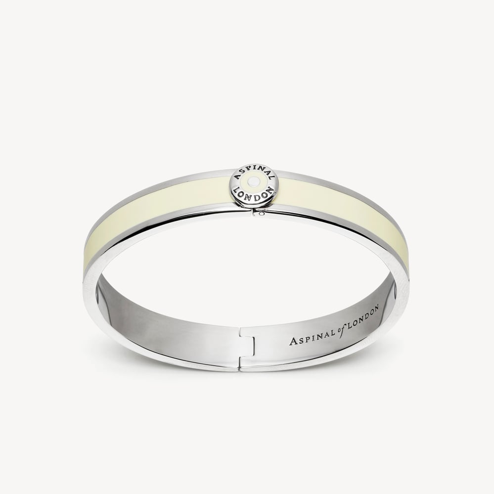 Enamel Bangle Ivory Enamel & Palladium Silver Plated