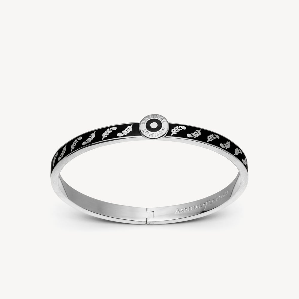 Feather Bangle Black Enamel & Palladium Silver Plated