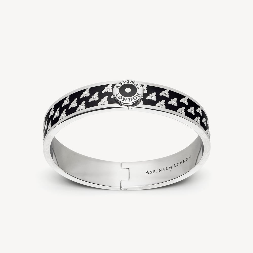 Bee Bangle Black Enamel & Palladium Silver Plated