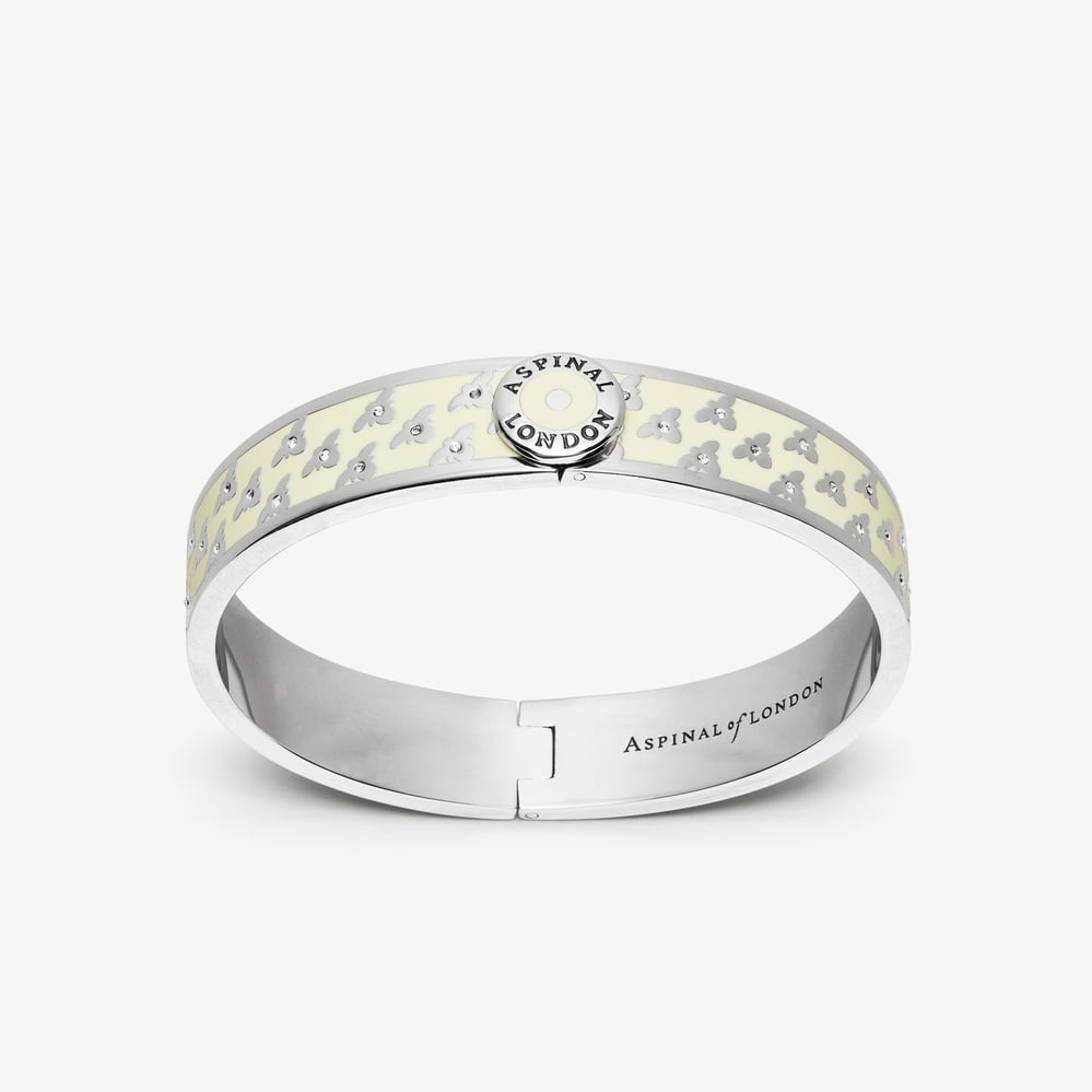 Bee Bangle Ivory Enamel & Palladium Silver Plated