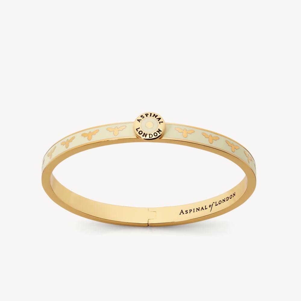Thin Bee Bangle Ivory Enamel & 18ct Gold Plated