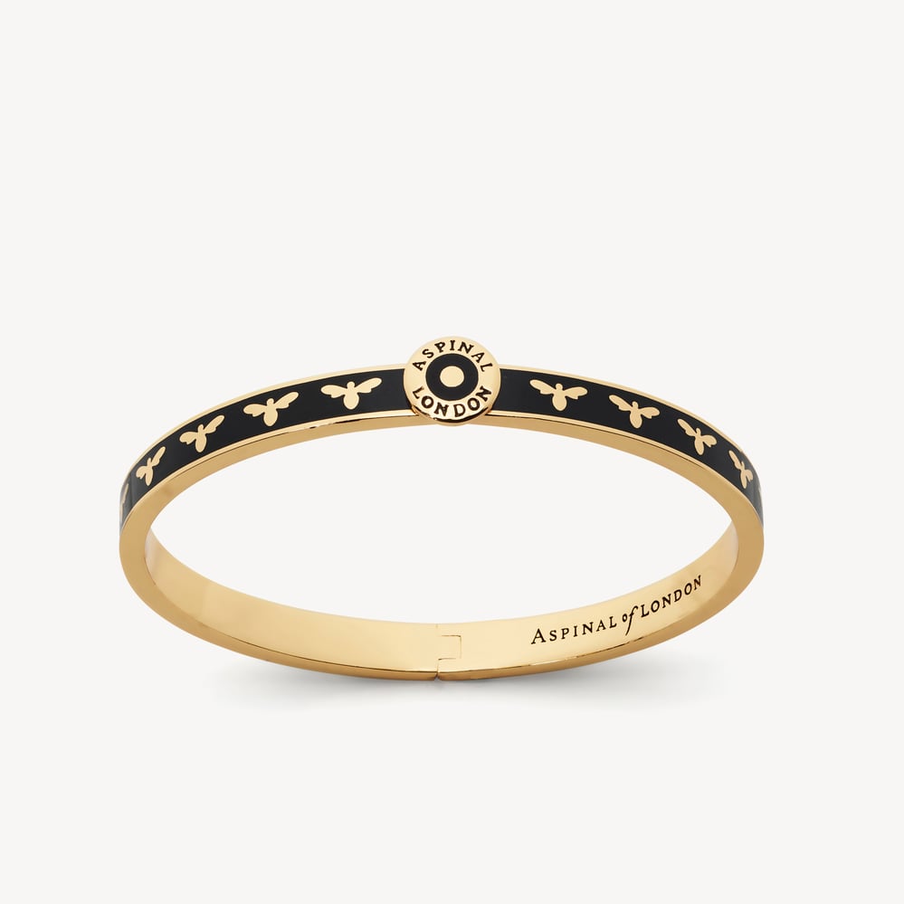 Thin Bee Bangle Black Enamel & 18ct Gold Plated