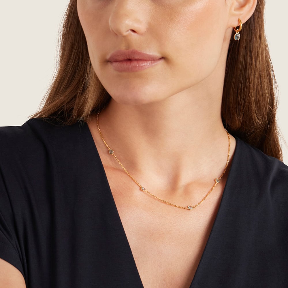 Gemstone Necklace Swiss Blue Topaz & 18ct Gold Vermeil