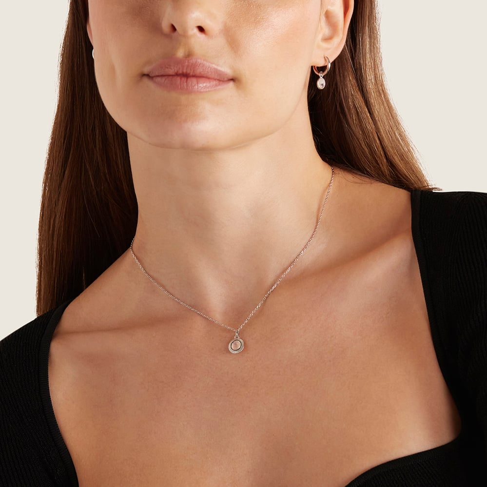 Gemstone Pendant Necklace Rainbow Moonstone & Sterling Silver 925