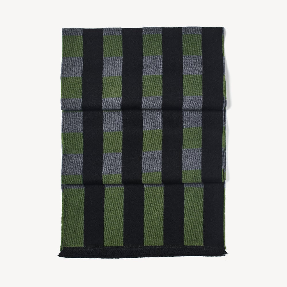 Exploded Check Wool Scarf Racing Green, Black & Grey Pure Wool