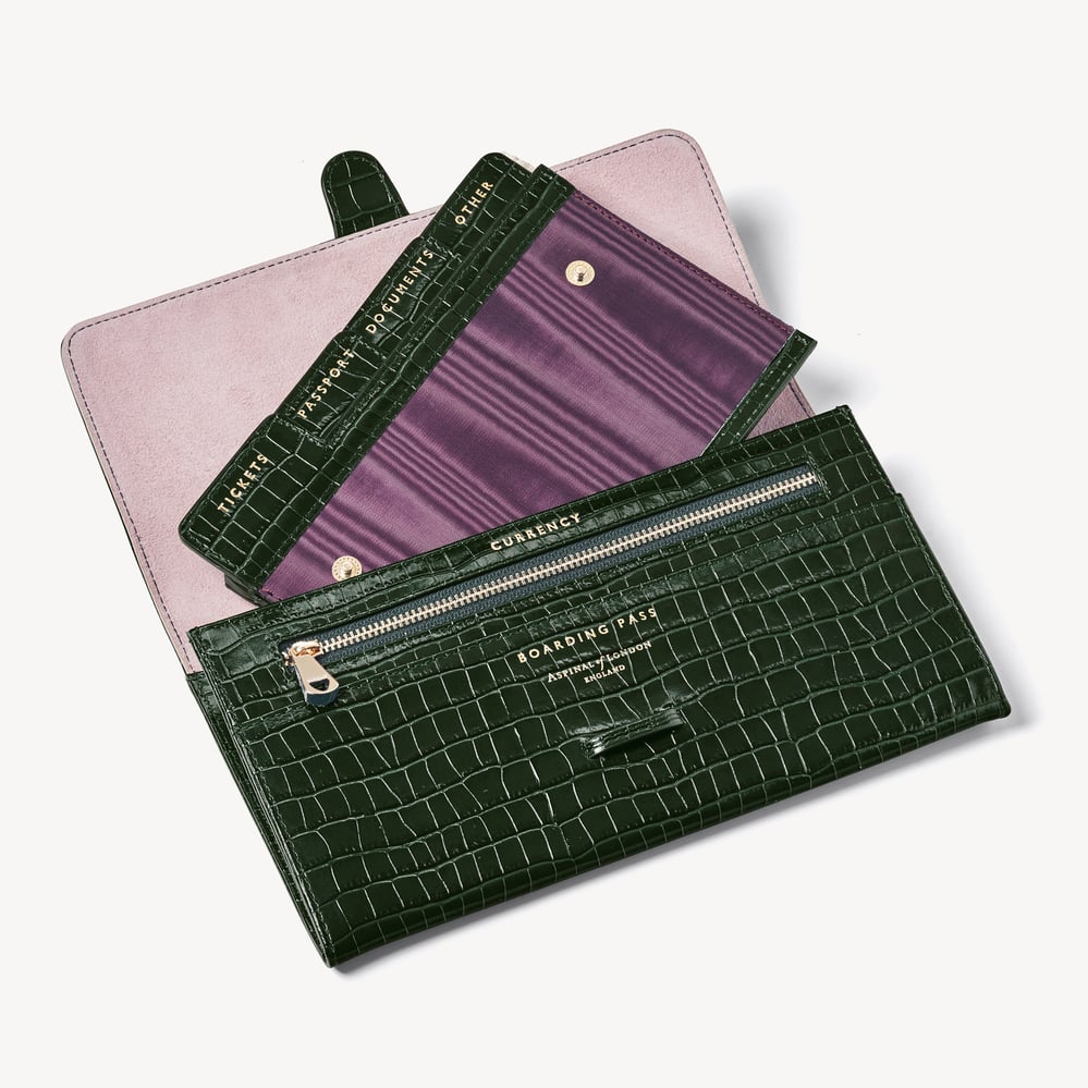 Travel Wallet Deep Shine Evergreen Small Croc