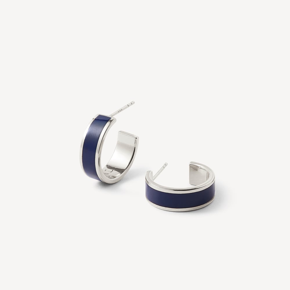 Enamel Hoop Earrings Navy Enamel & Palladium Silver Plated