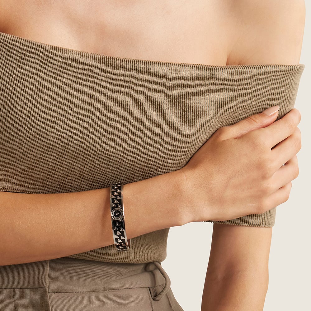 Bee Bangle Black Enamel & Palladium Silver Plated