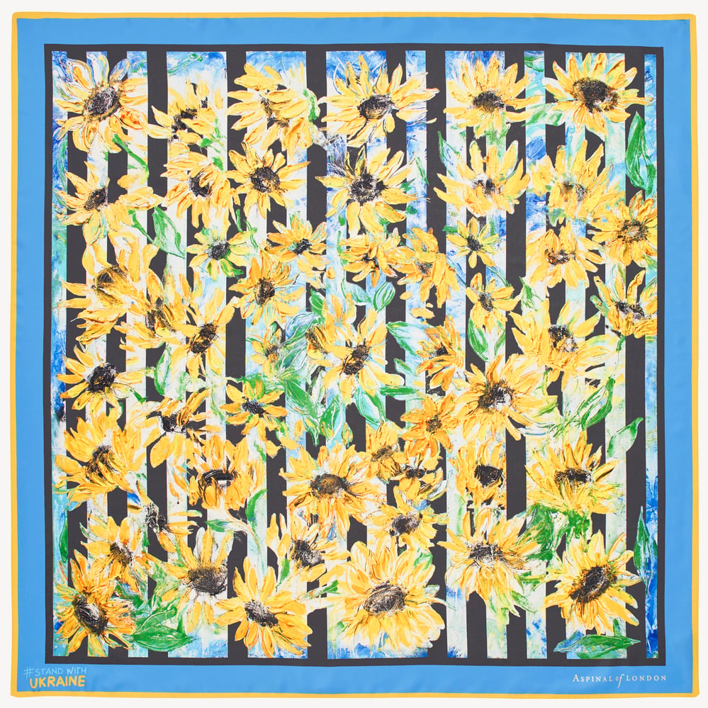 Sunflower Silk Scarf Yellow & Blue Pure Silk