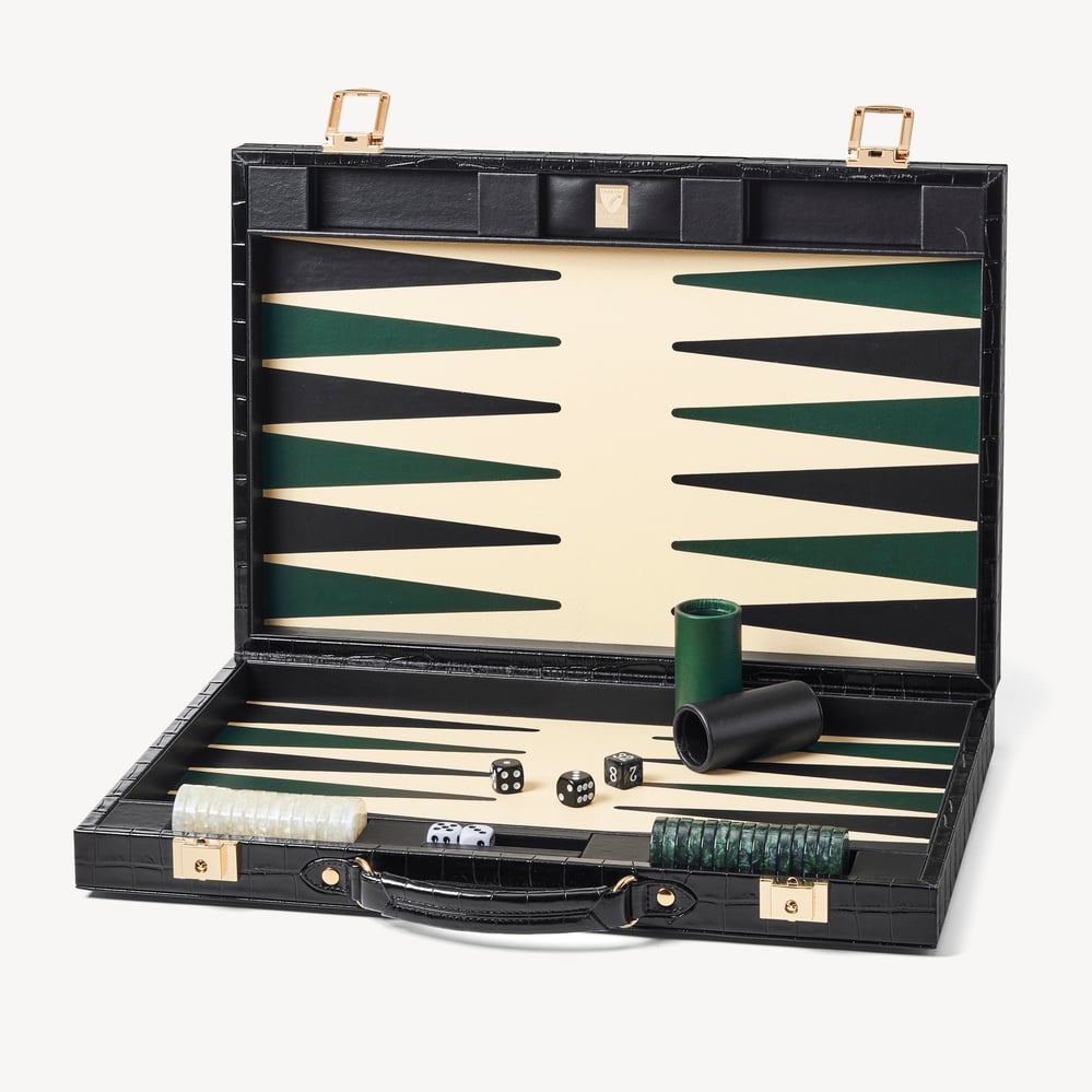 17-inch Backgammon Set Deep Shine Black Croc