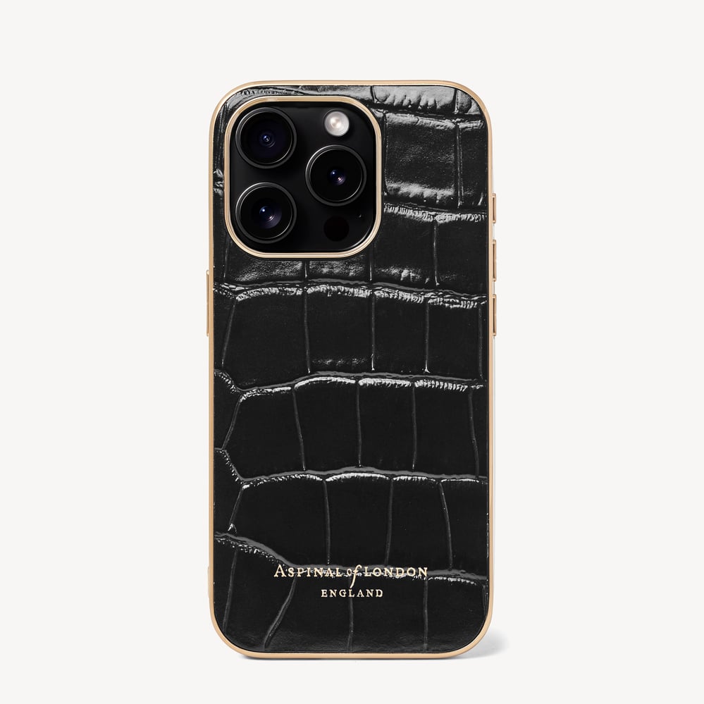 iPhone 15 Pro Case Deep Shine Black Croc