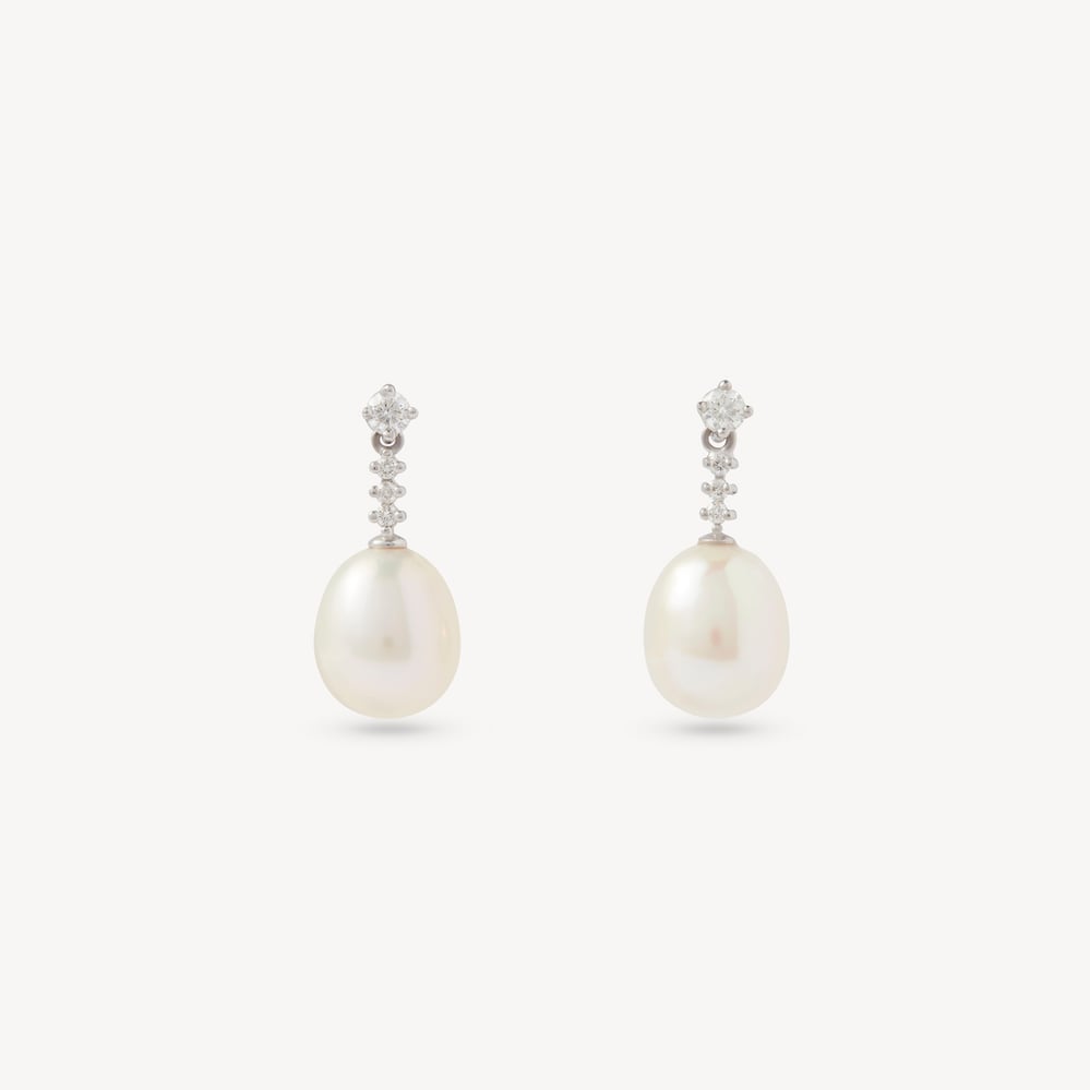 Classic Diamond & Freshwater Pearl Drop Earrings 0.35ct Diamond