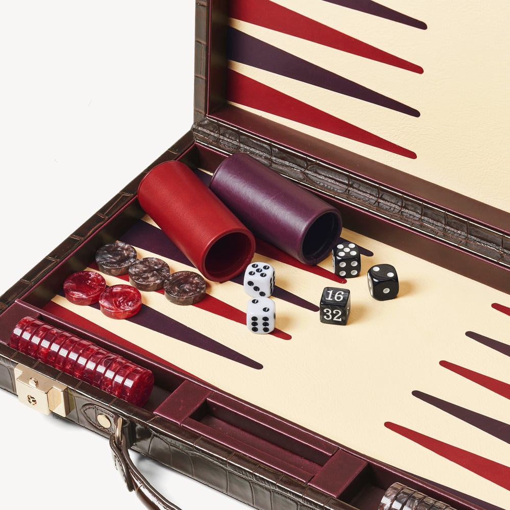 15-inch Backgammon Set Deep Shine Amazon Brown Croc