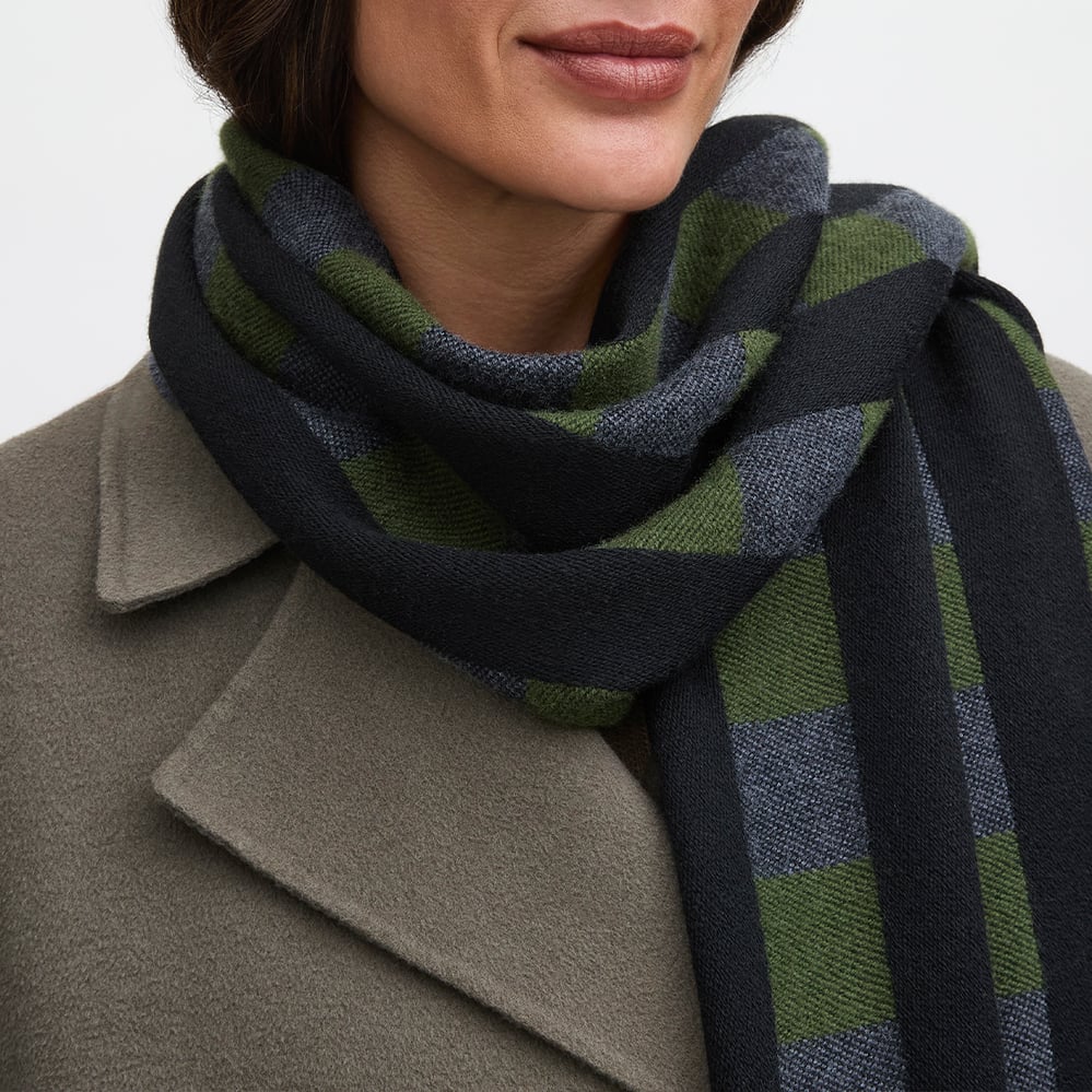 Exploded Check Wool Scarf Racing Green, Black & Grey Pure Wool