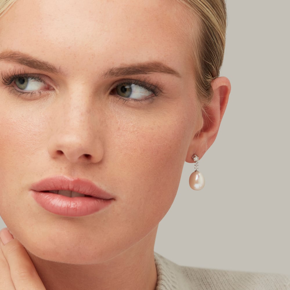 Classic Diamond & Freshwater Pearl Drop Earrings 0.35ct Diamond