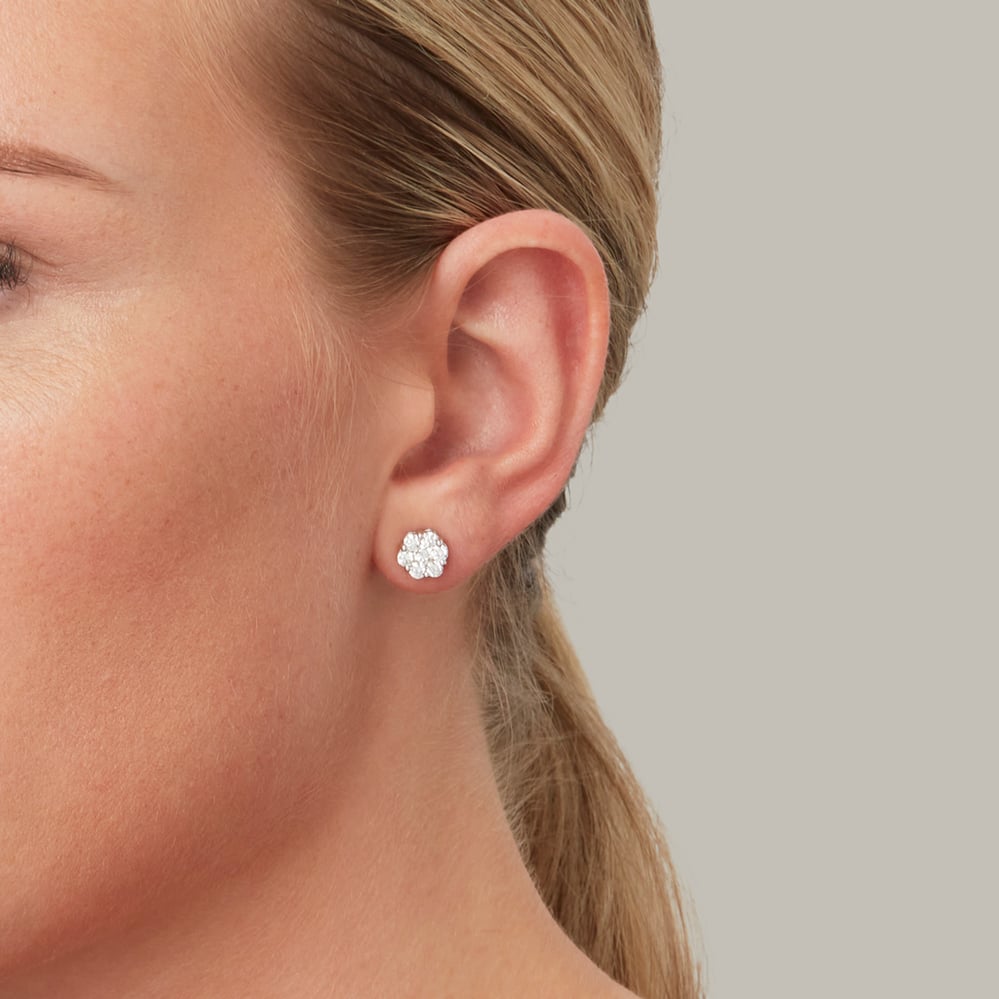 Monaco 1ct Diamond Cluster Stud Earrings 1.0ct Diamond