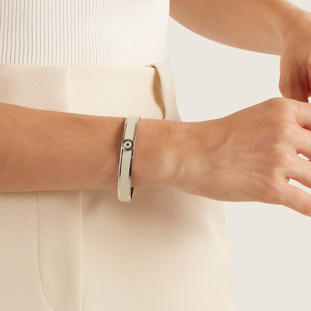 Enamel Bangle Ivory Enamel & Palladium Silver Plated