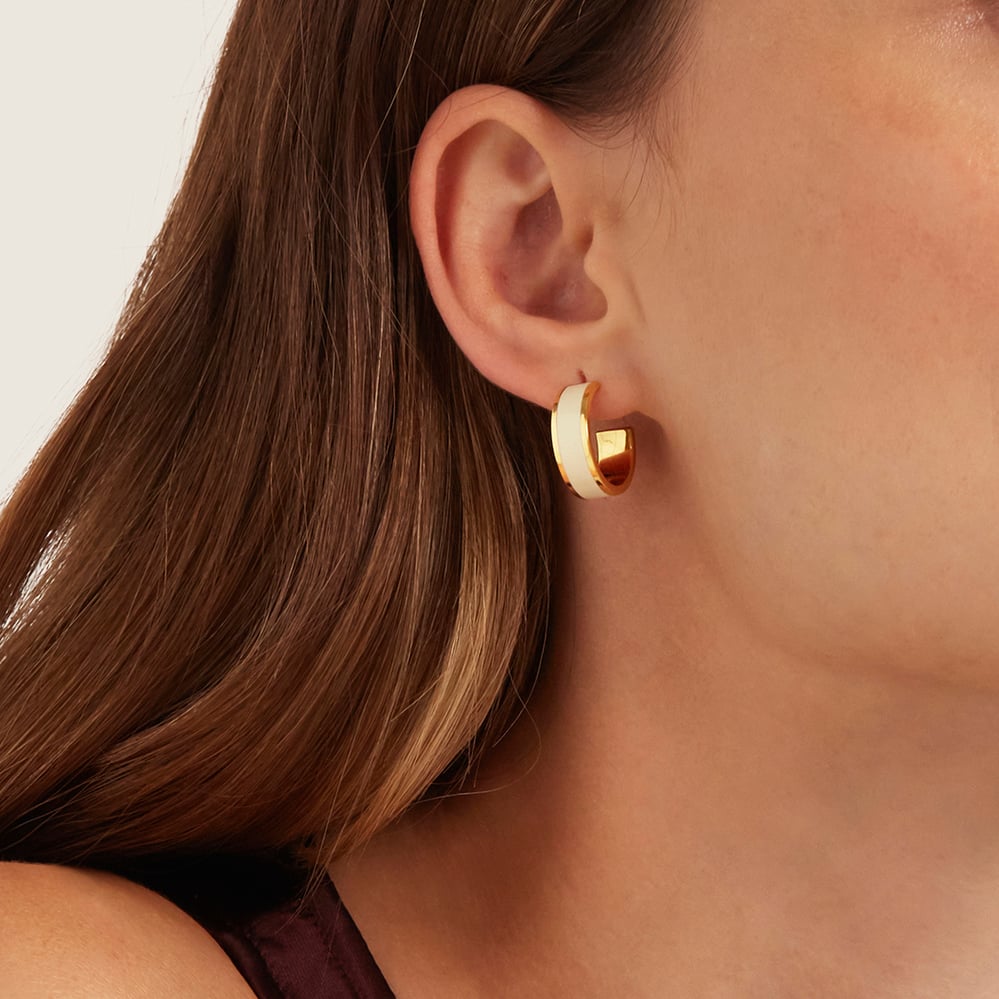 Enamel Hoop Earrings Ivory Enamel & 18ct Gold Plated