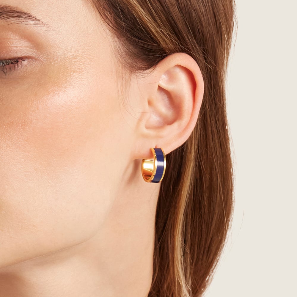Enamel Hoop Earrings Navy Enamel & 18ct Gold Plated