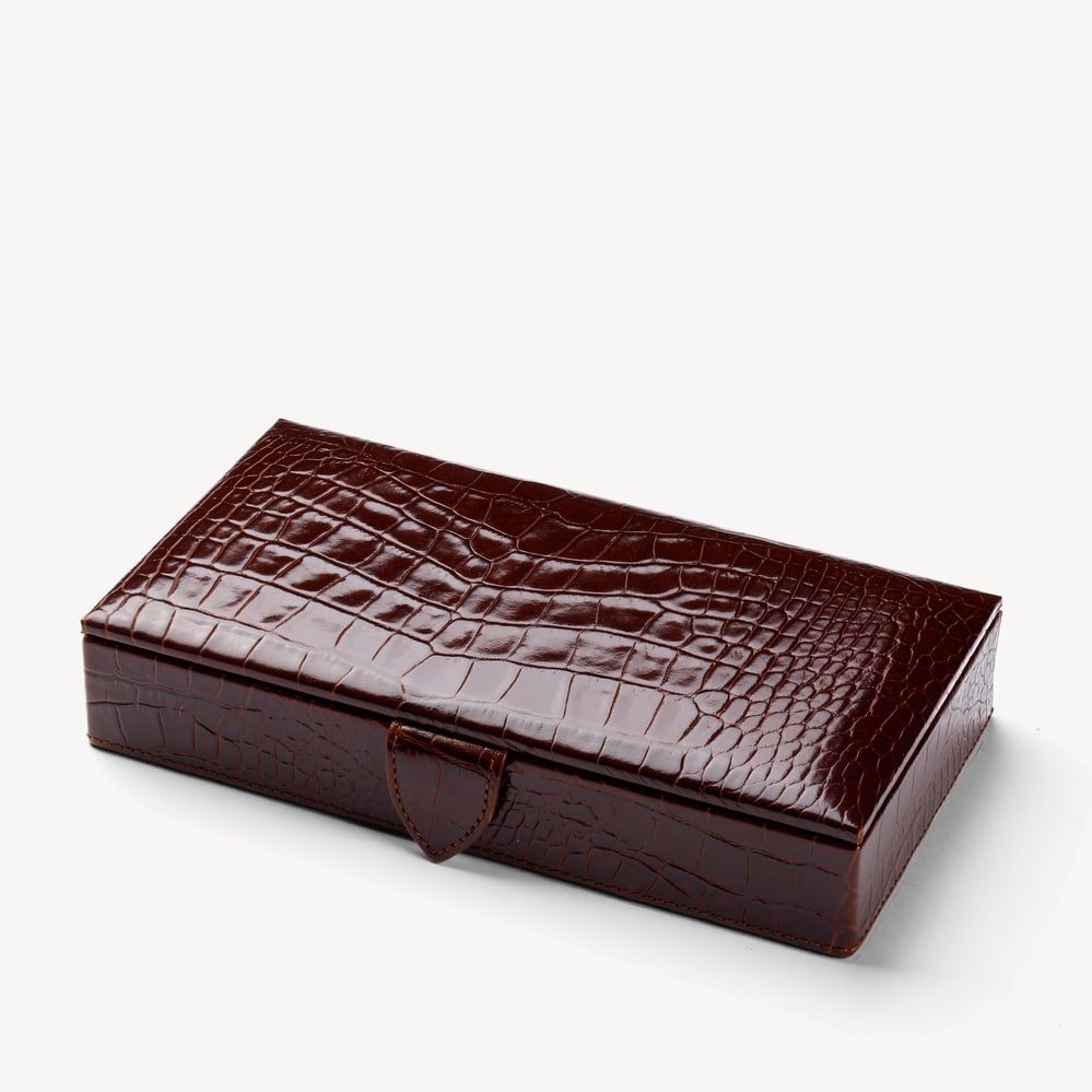 Men's Cufflink Box Deep Shine Amazon Brown Croc
