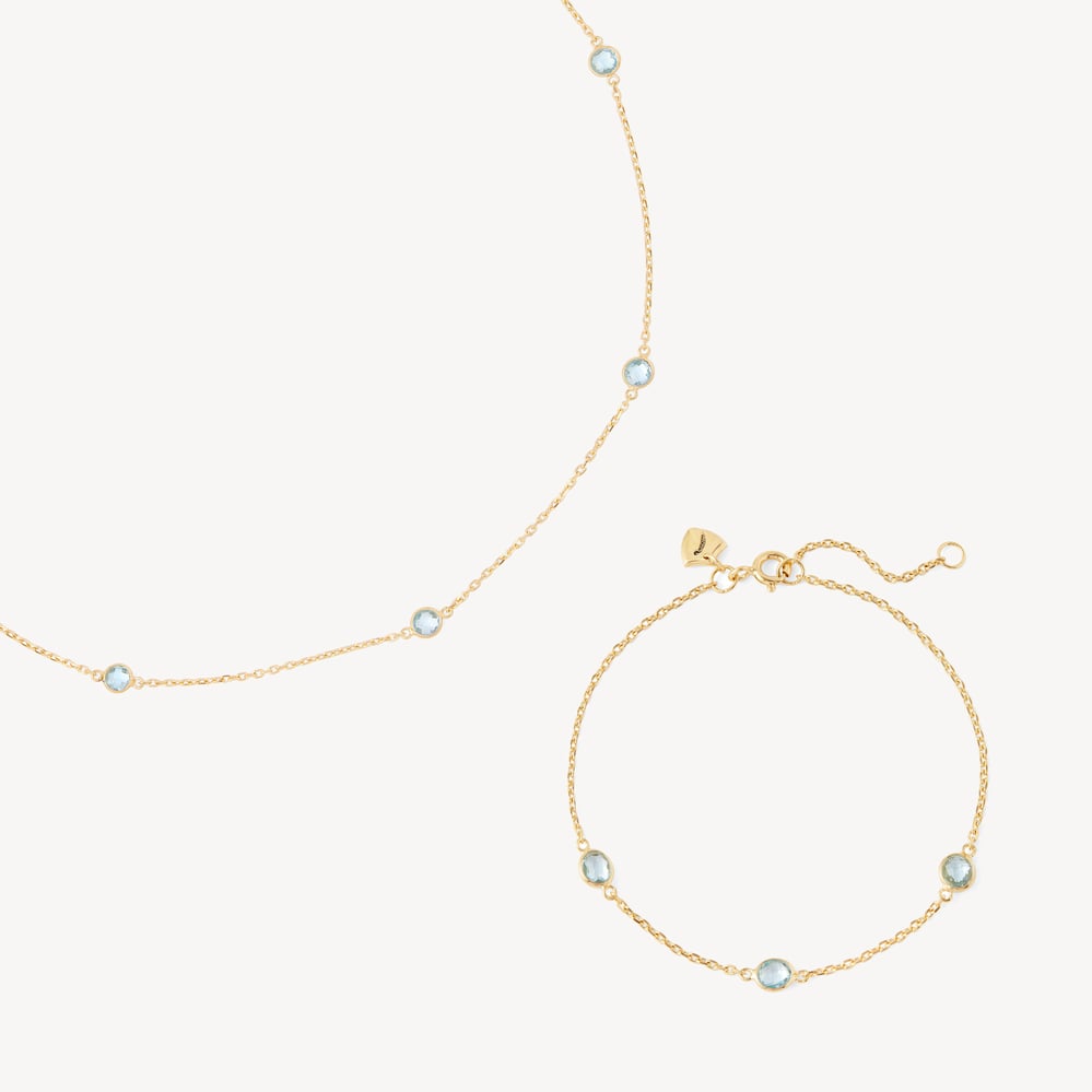Gemstone Necklace & Bracelet Set Swiss Blue Topaz & 18ct Gold Vermeil