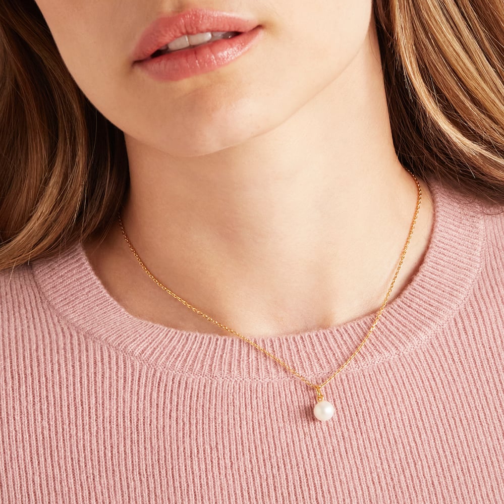 Pearl Pendant Necklace & Earrings Set Freshwater Pearl & 18ct Gold Vermeil