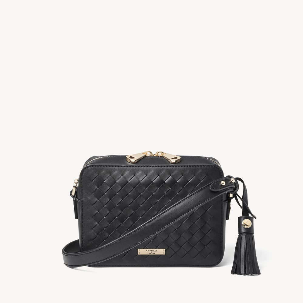 Camera Crossbody Black Woven Leather