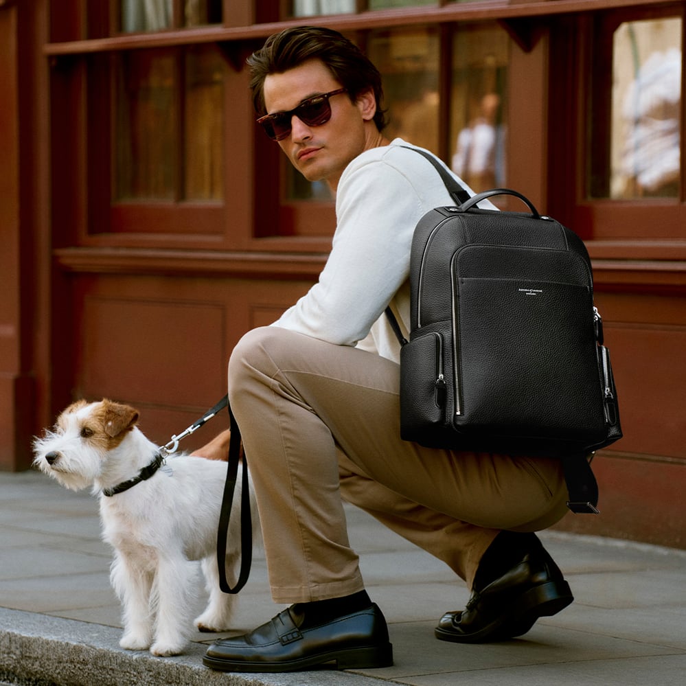 Zipped Leather Backpack Black Pebble