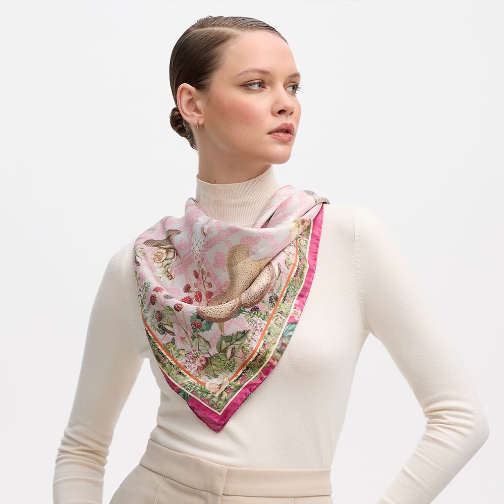 Enchanted Garden Silk Scarf Pale Pink Pure Silk