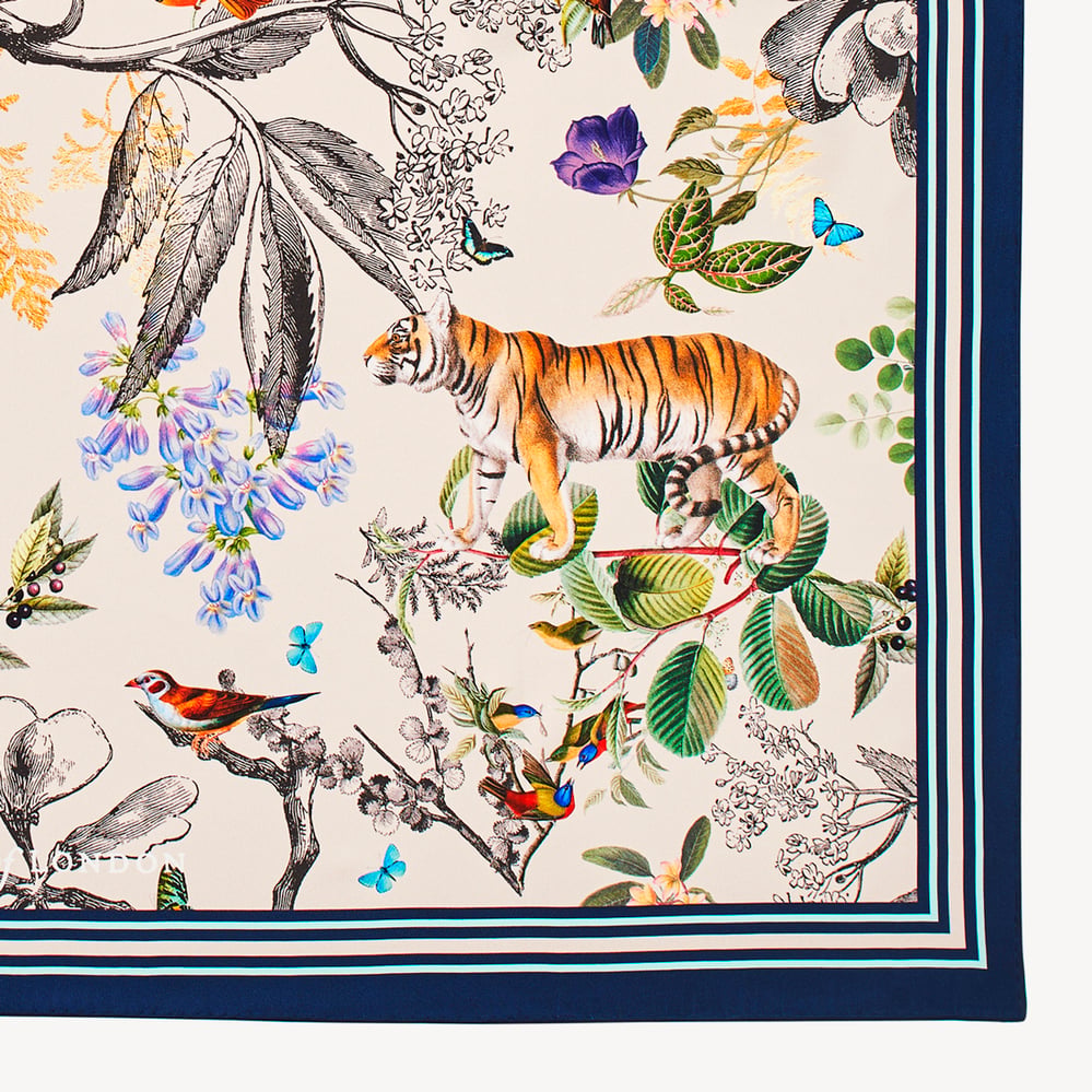 Tigers & Leopards Silk Scarf Soft Taupe Pure Silk