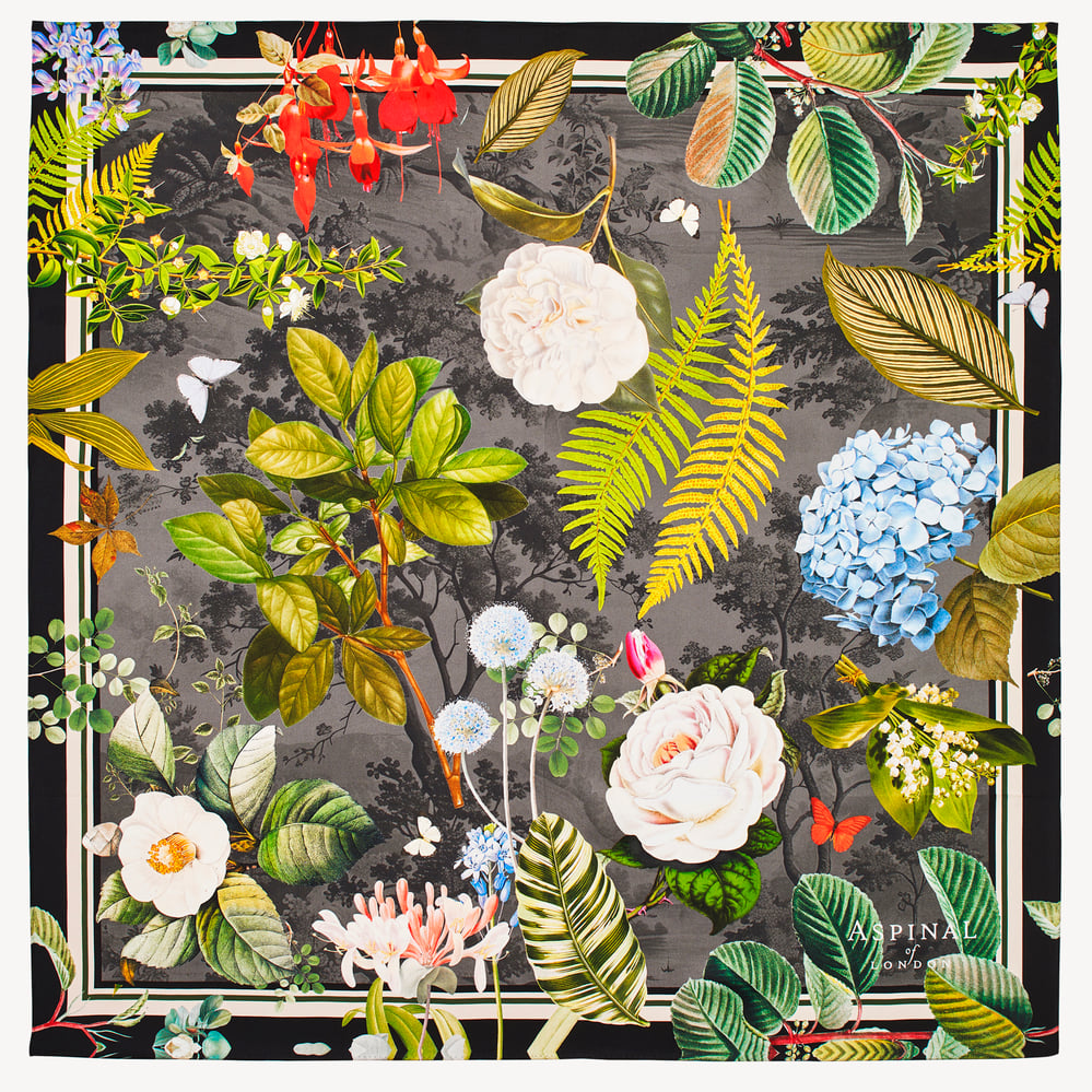 Secret Forest Silk Scarf Black Pure Silk