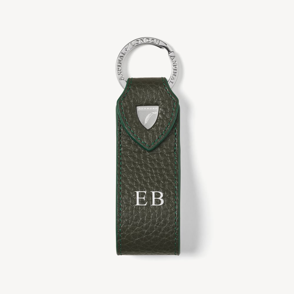 Small Leather Loop Keyring Forest Green Pebble