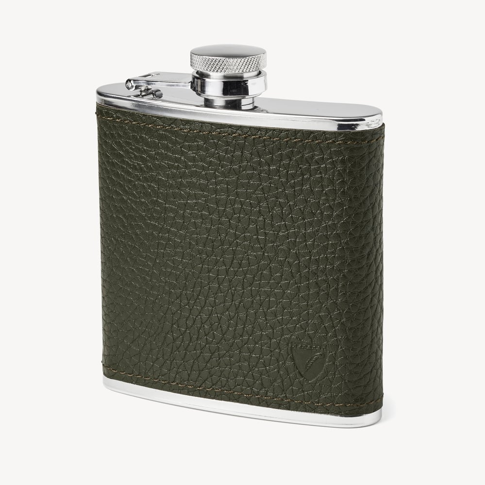 Classic 5oz Leather Hip Flask Forest Green Pebble