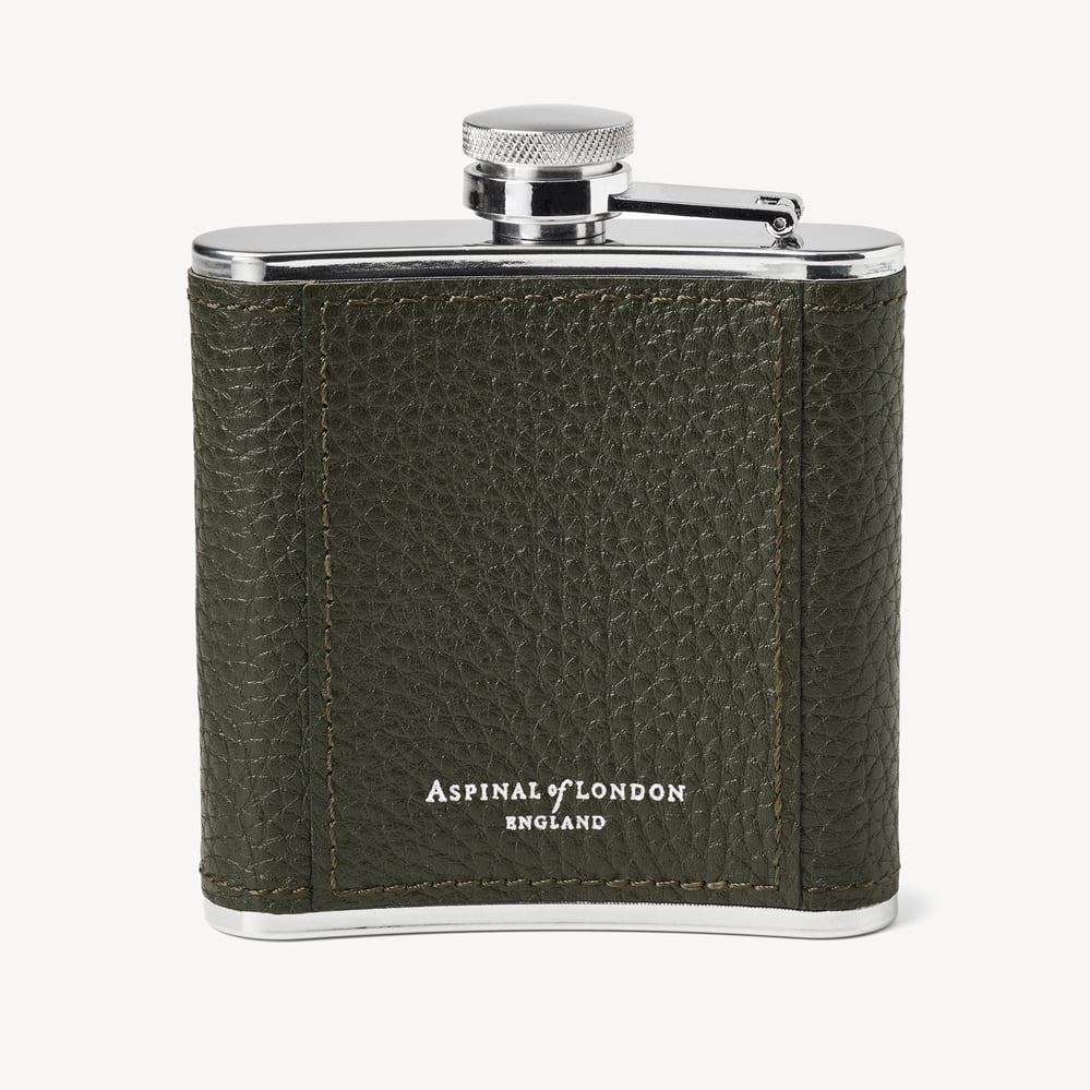 Classic 5oz Leather Hip Flask Forest Green Pebble