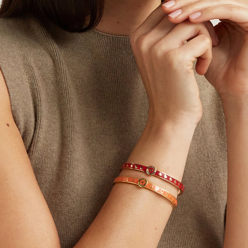 Thin Love Hearts Bangle Cardinal Red Enamel & 18ct Gold Plated