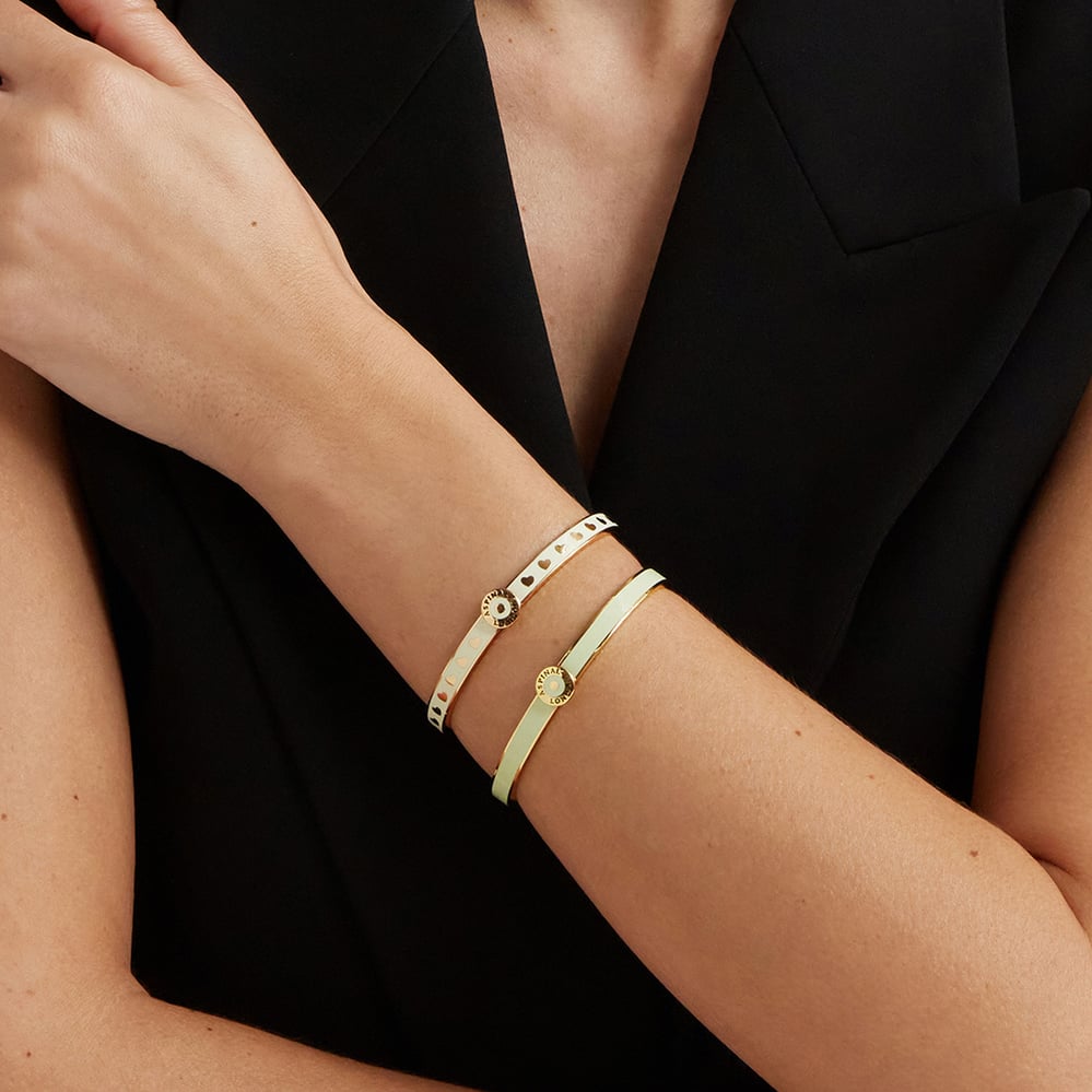 Thin Love Hearts Bangle Ivory Enamel & 18ct Gold Plated