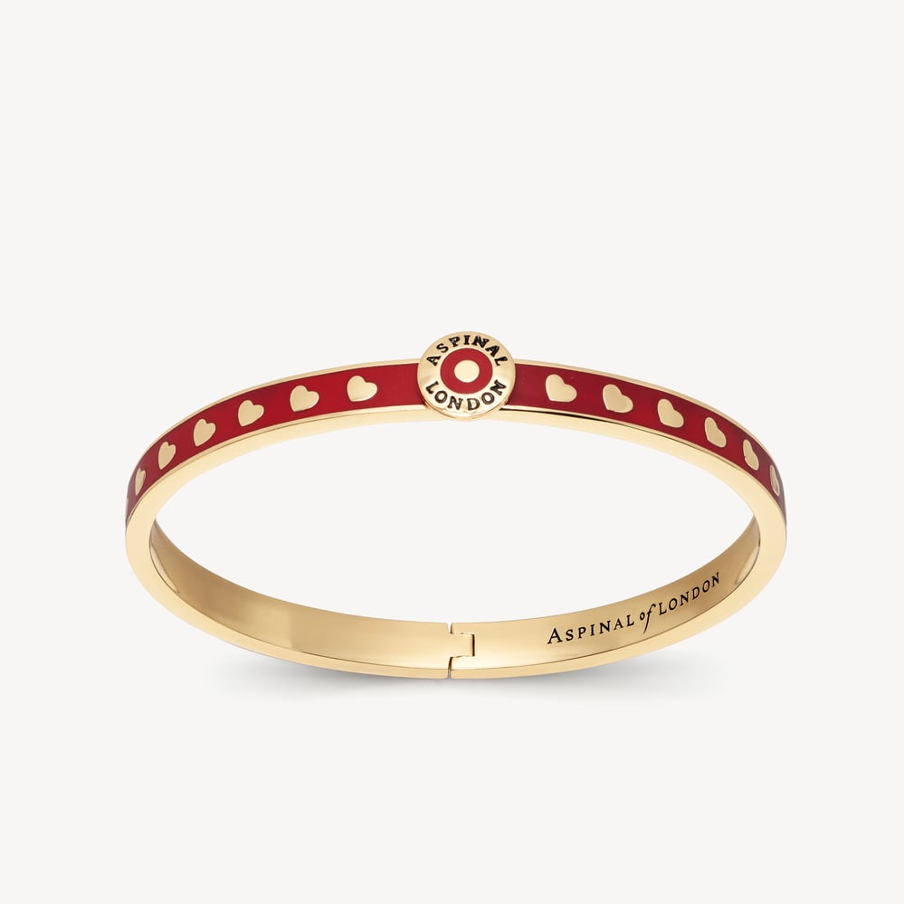 Thin Love Hearts Bangle Cardinal Red Enamel & 18ct Gold Plated