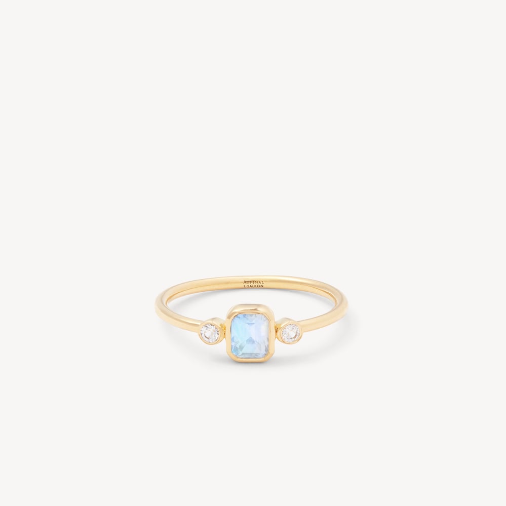 Gemstone Ring Rainbow Moonstone & 18ct Gold Vermeil