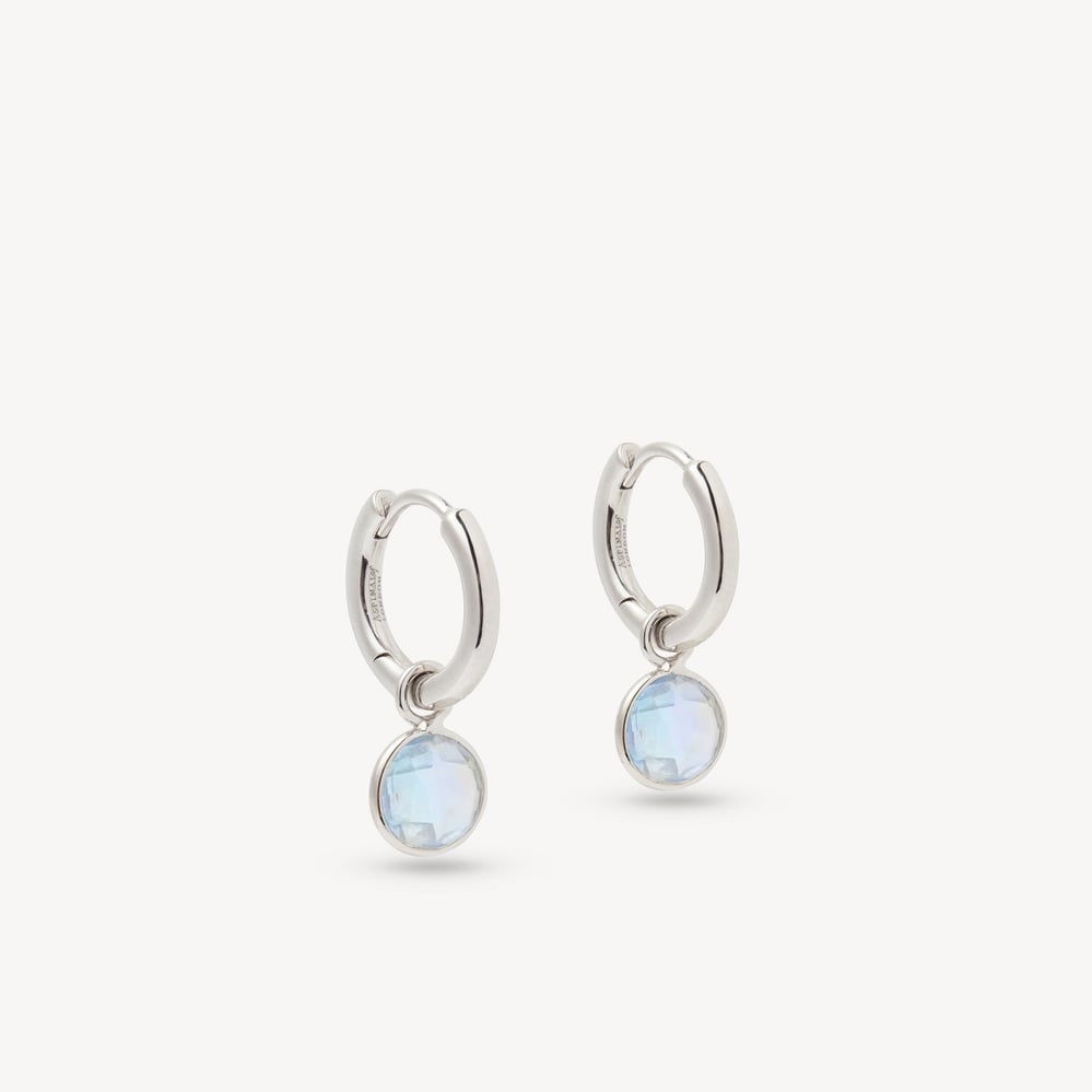 Gemstone Huggie Earrings Rainbow Moonstone & Sterling Silver 925