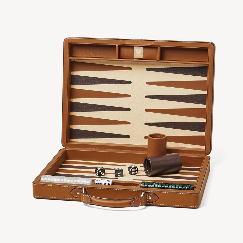 Raffia Backgammon Set Natural Raffia & Smooth Tan