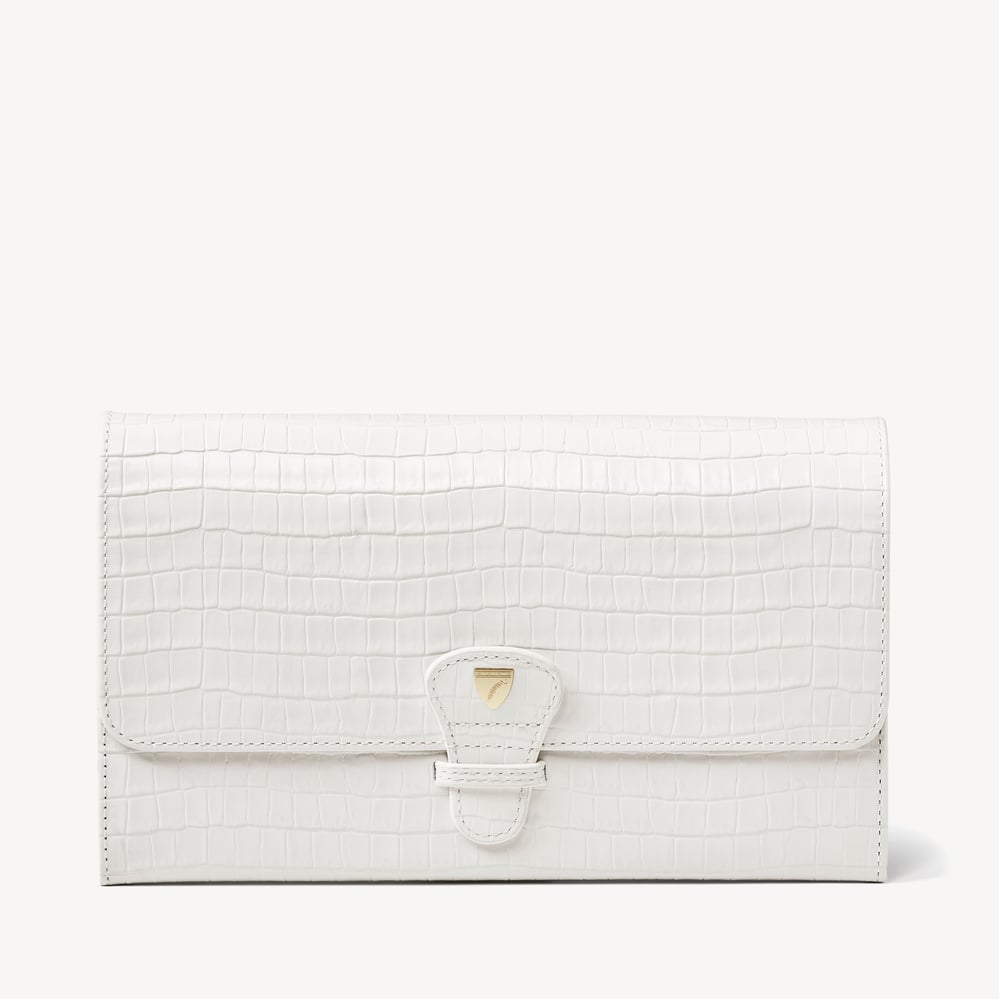 Travel Wallet Deep Shine Chalk White Small Croc