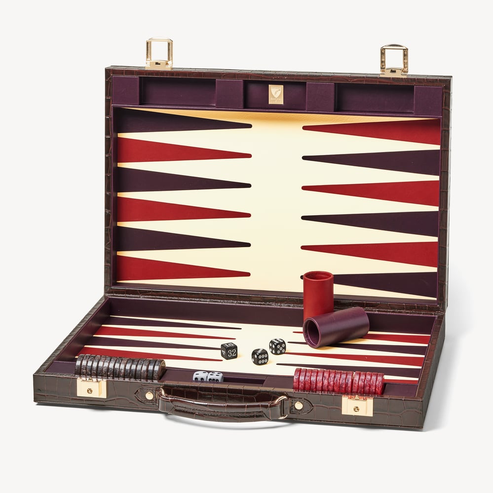 17-inch Backgammon Set Deep Shine Amazon Brown Croc