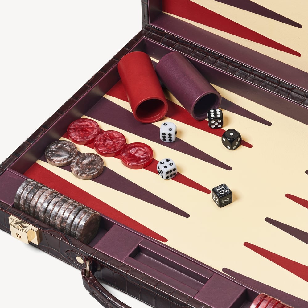 17-inch Backgammon Set Deep Shine Amazon Brown Croc
