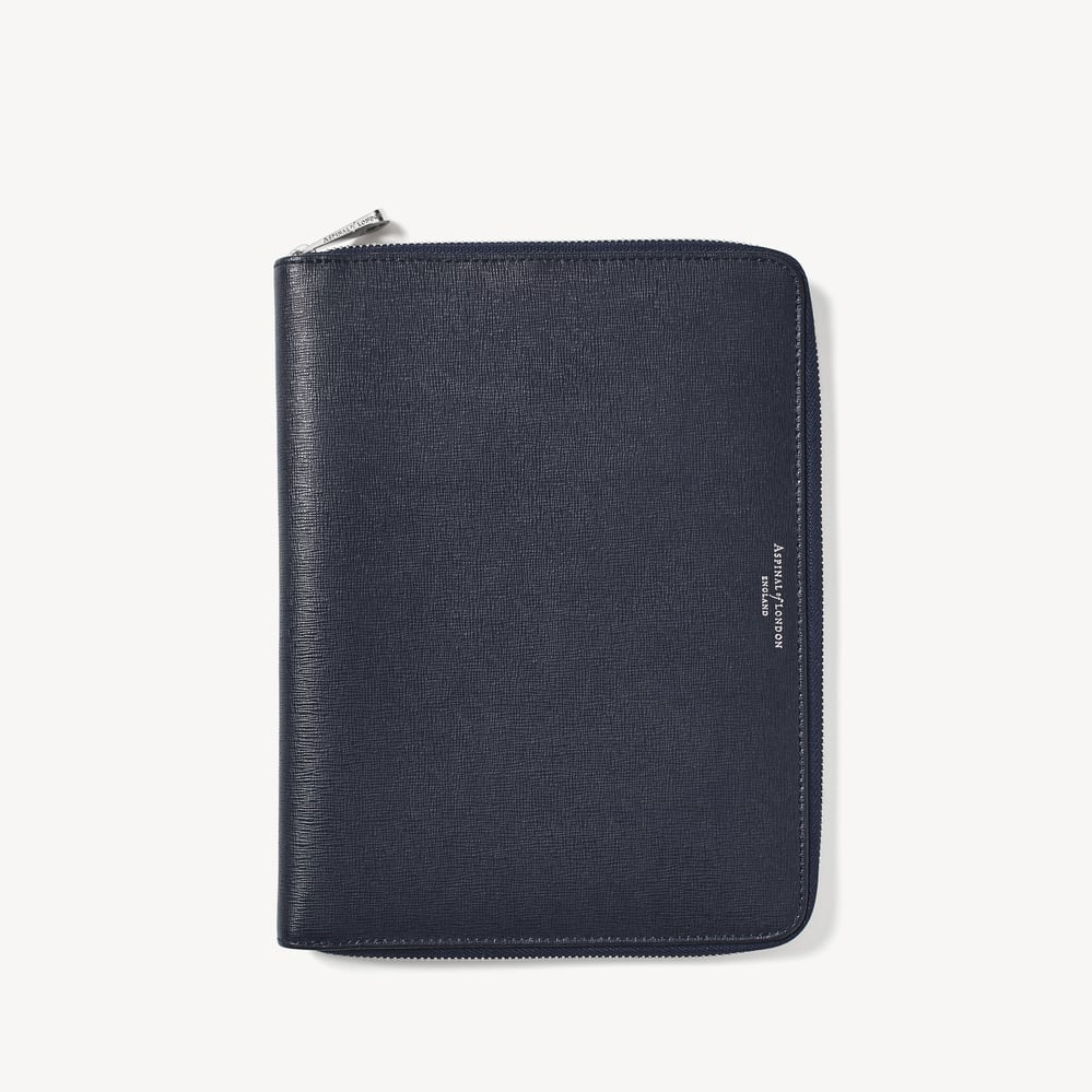 A5 Zipped Padfolio Navy Saffiano & Cream Suede