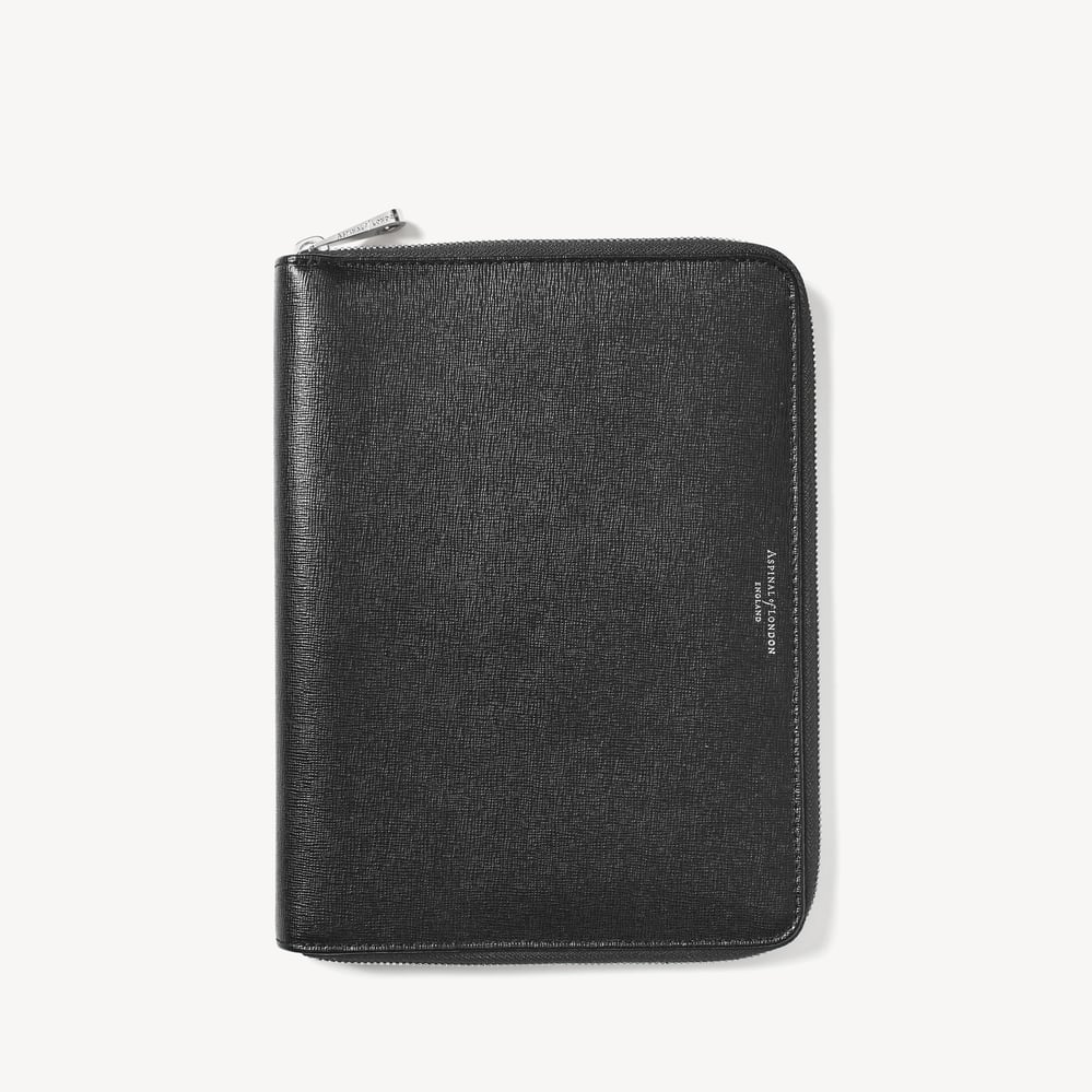 A5 Zipped Padfolio Black Saffiano & Cobalt Suede