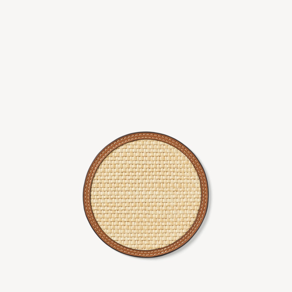 Set of 4 Coasters Natural Raffia & Smooth Tan