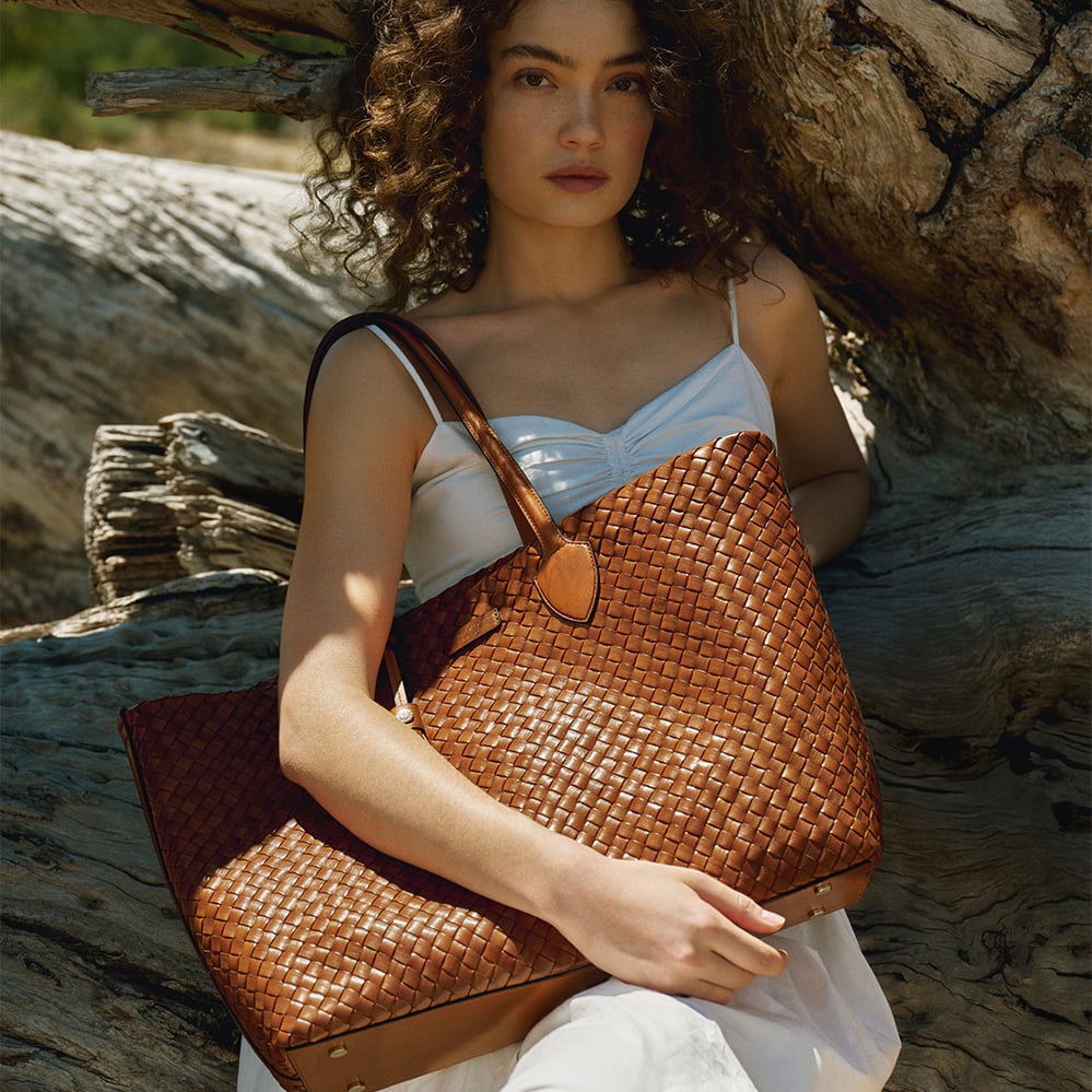 Large Island Tote Tan Woven Leather
