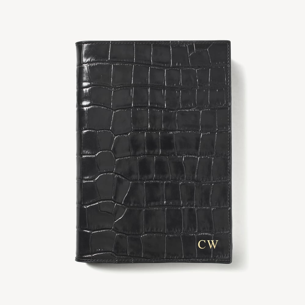 A5 Refillable Luxury Journal Deep Shine Black Croc with Soft Suede Lining