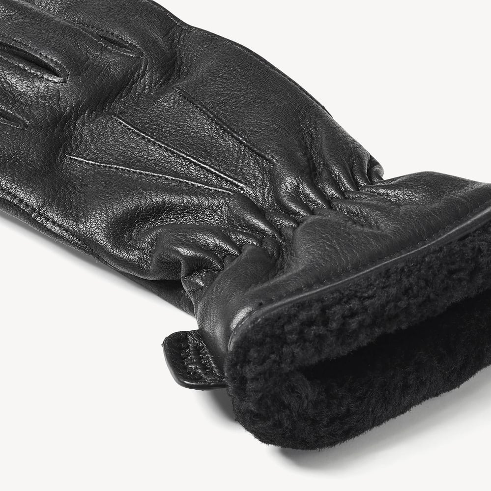 Women's Shearling Lined Leather Gloves Black Deerskin